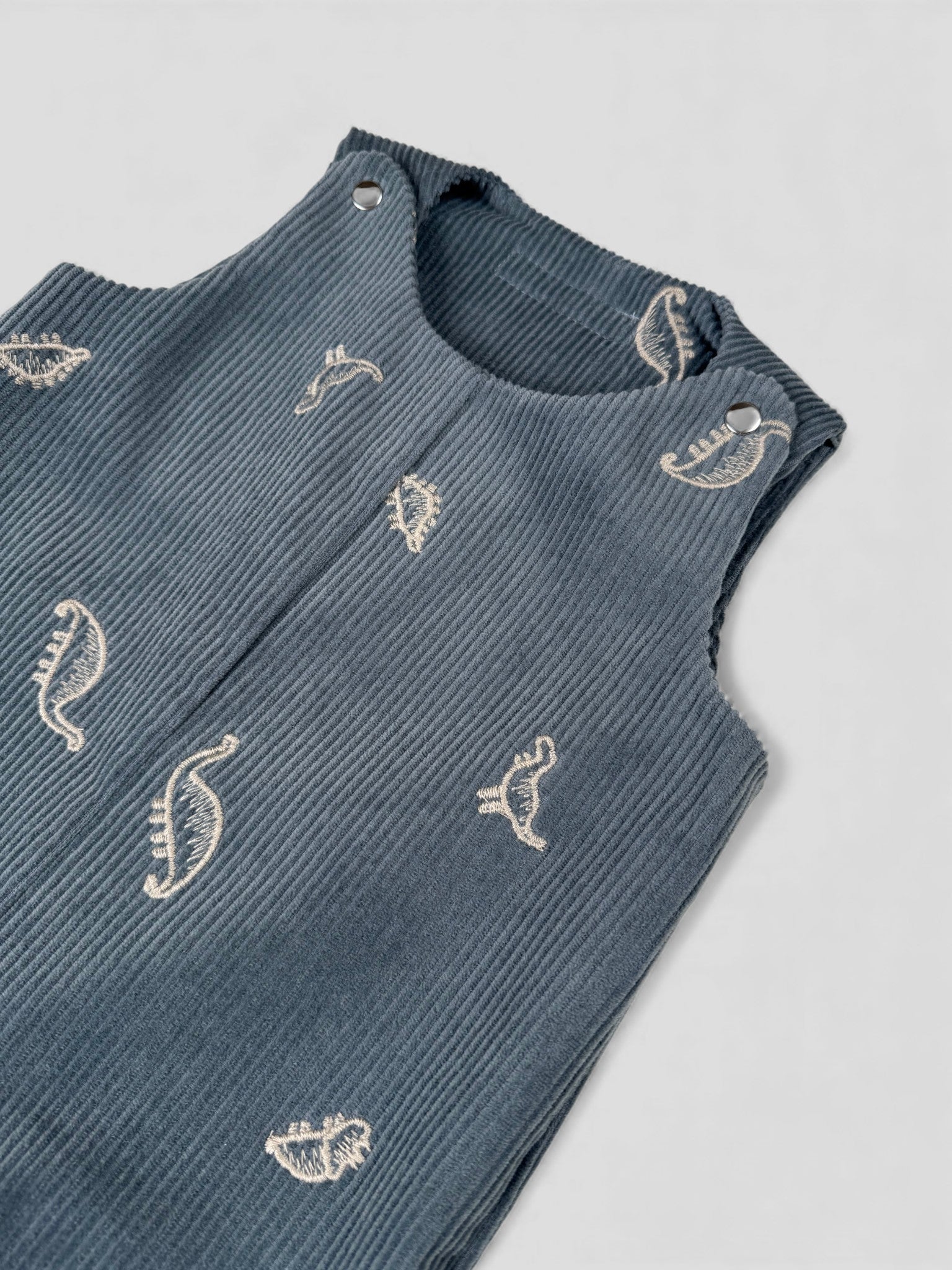 Kamping Studios Baby Overall und Strampler aus Cord mit Dinosauriern Produktfoto, Detail vorne