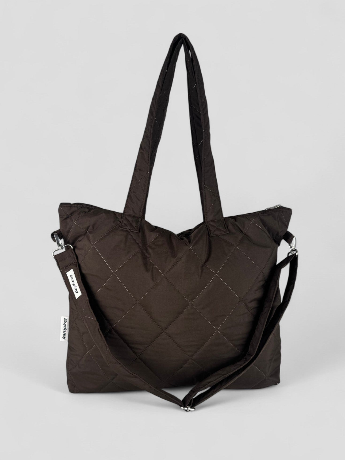 Kamping Studios Shopper braun, Produktfoto mit Schultergurt, Vorderansicht