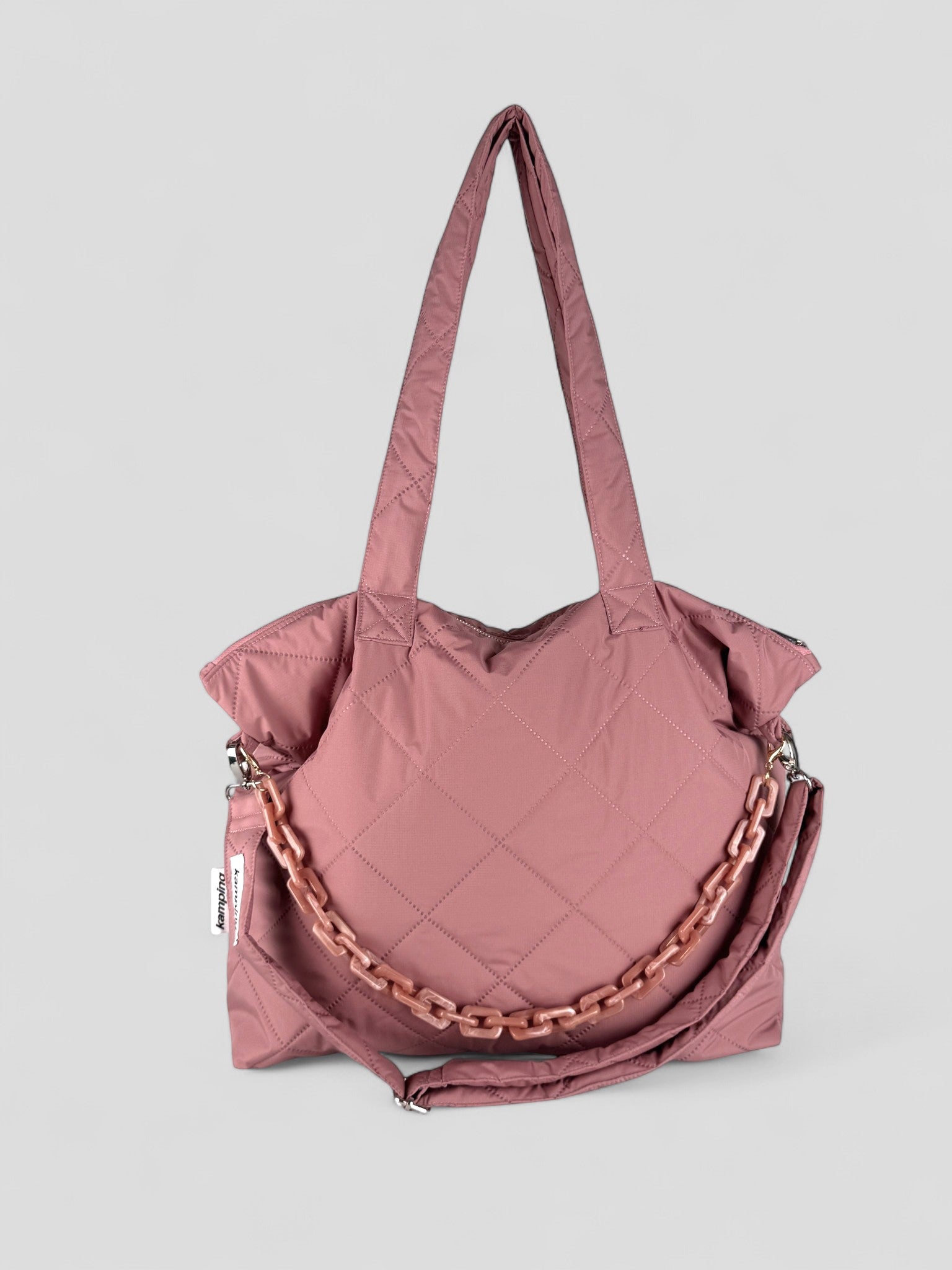 Kamping Studios Shopper rose-pink, Produktfoto mit Schultergurt, Vorderansicht mit Kette